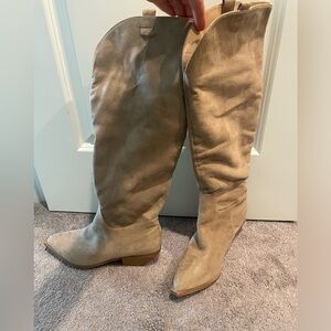 Tan Suede over the knee size 9 women heeled (2”) boots, NWOT
